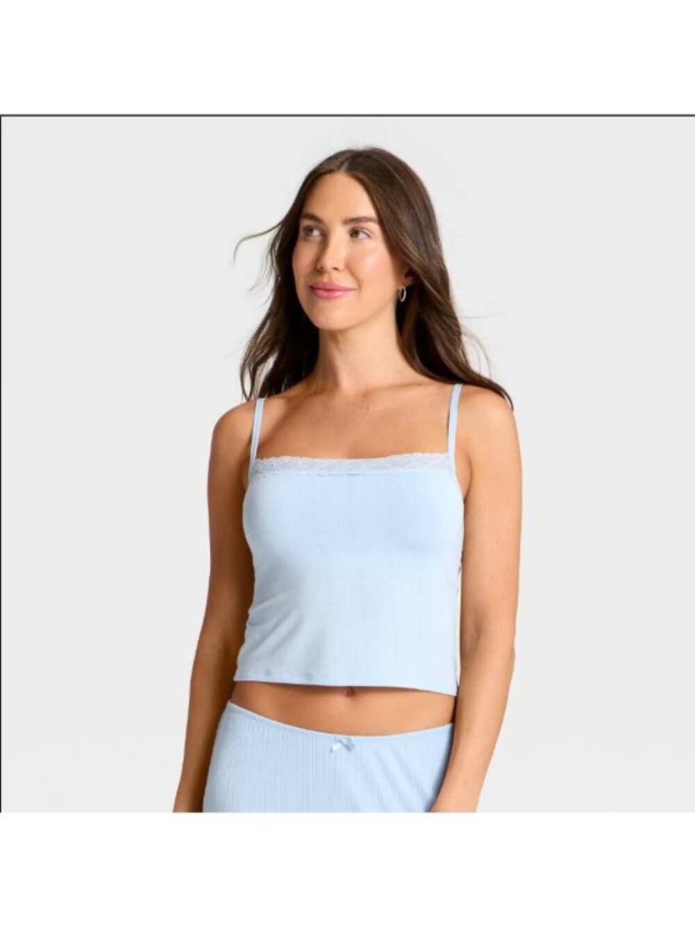 Auden Cami Womens Small Blue Modal Blend Lace Straps Square Neck Solid